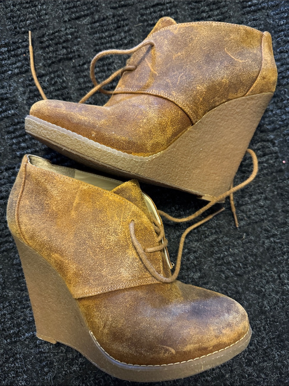 Enzo Angiolini Brown Suede Lace-Up Wedge Booties